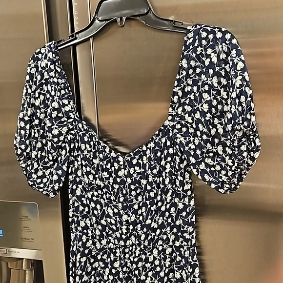 💕REFORMATION💕 Hannah Dress ~ Elyse Blue with White Micro Floral Print 4 NWOT